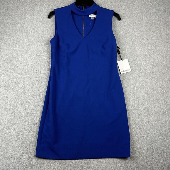 Calvin Klein Dresses & Skirts - Calvin Klein Dress Womens 4 Blue Sleeveless Mock Neck Sheath Zip Back Party NWT
